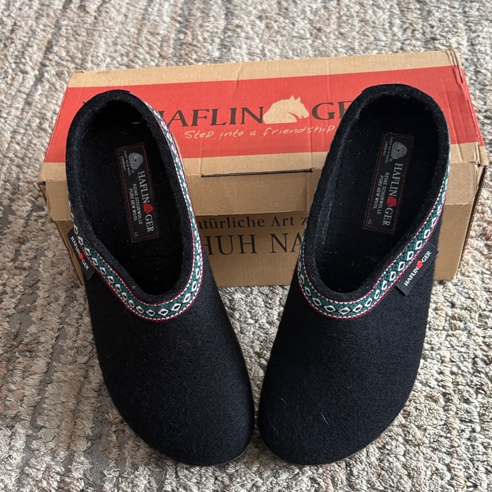 Haflinger Black wool clogs- Unisex size 40 EU